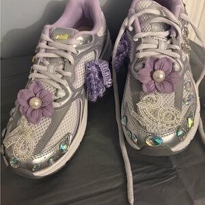 Avia Silver and Purple Embellished Sneakers